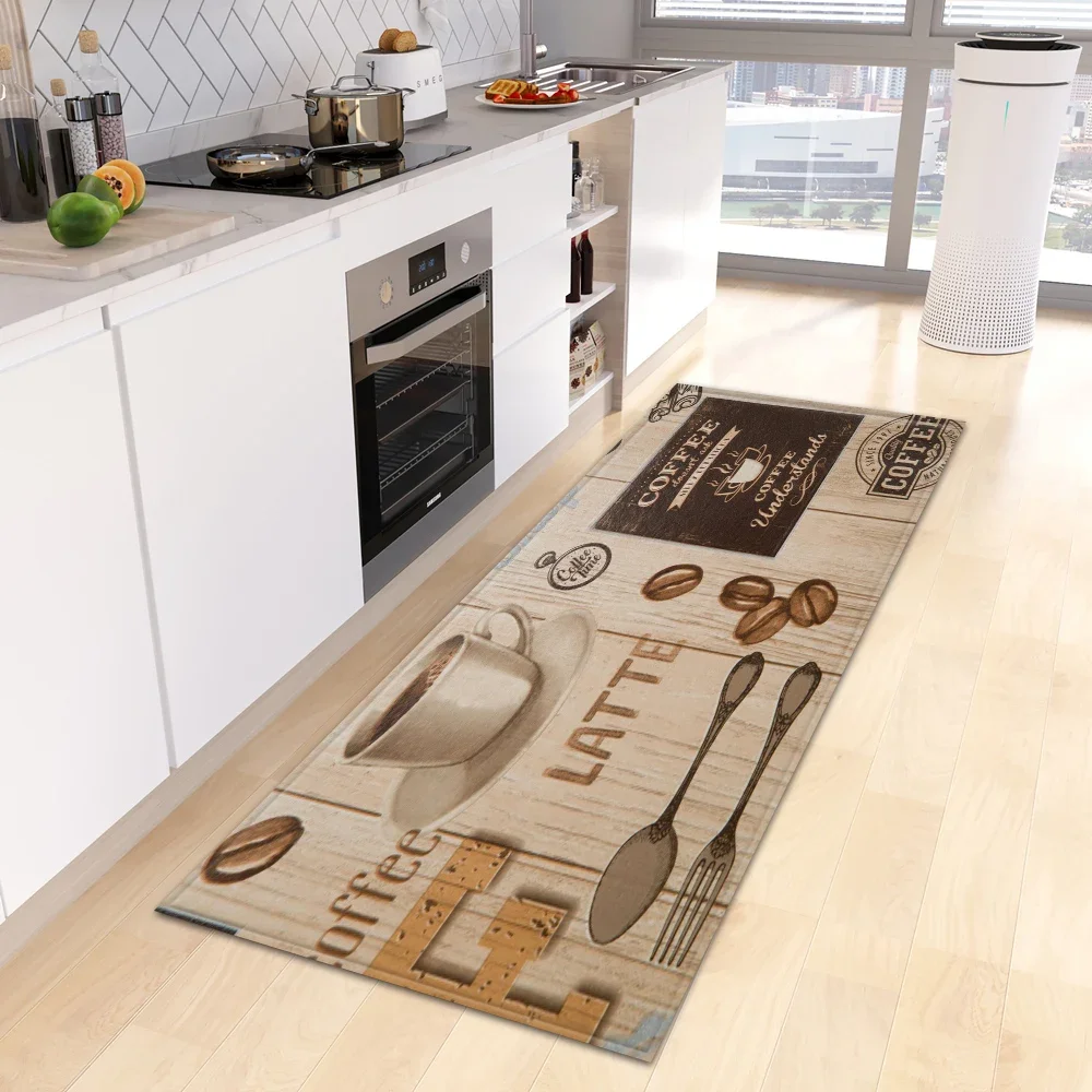 Vintage Kitchen Theme Runner Rug Non-Slip Durable Mat for Kitchen Aisle Cooking Zone Coffee Themed Prep Zone Decor