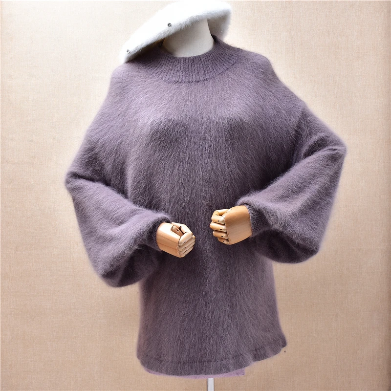 

Женская осенне-зимняя одежда, норковый кашемир, вязаный свитер с круглым вырезом и длинными рукавами-фонариками, свитер из ангорского меха, джемпер, топы, платье