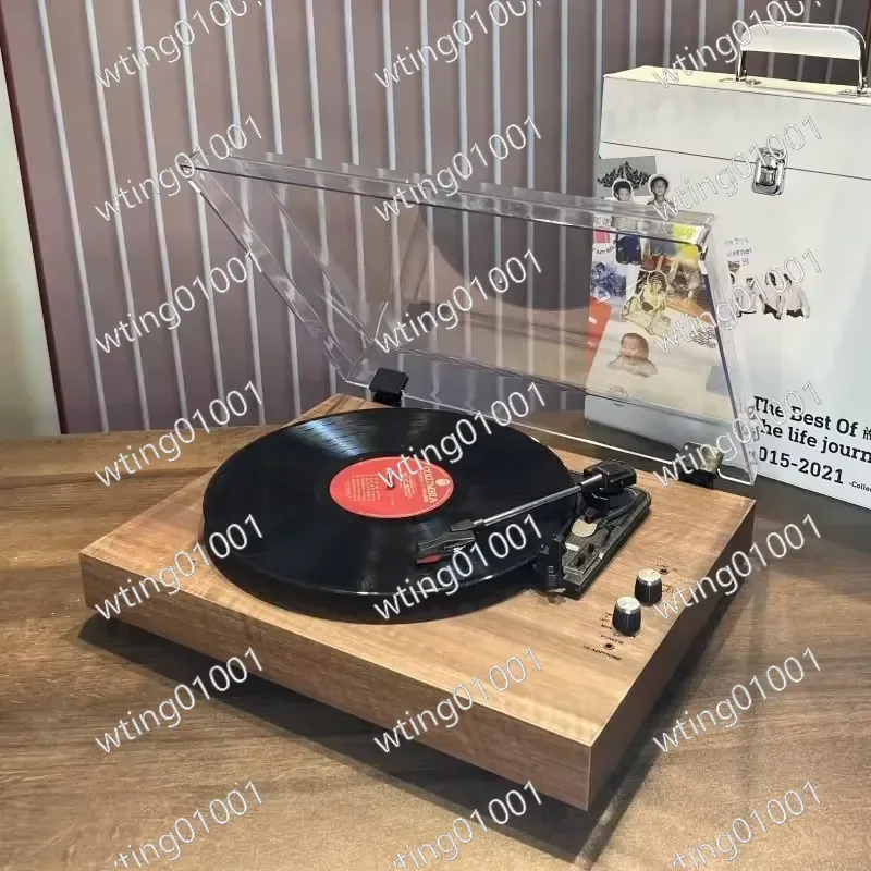 for Vintage Wooden Turntable Cabinet Bluetooth Speaker with AUX-in Wireless Output Retro Phonograph Music Player Home Decor