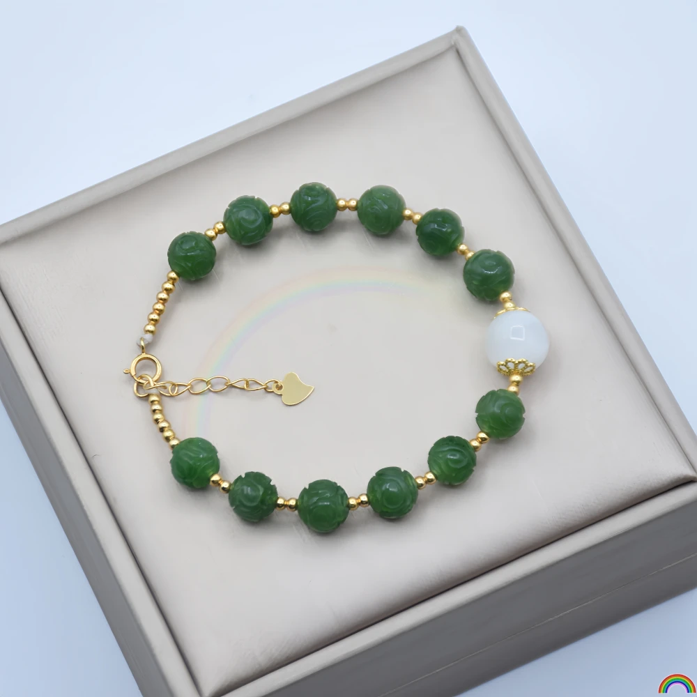 Natural Hotan Jade Jasper Bracelet Carved Embossed Beads Sheep Fat White Jade Transfer Beads Jade Handicraft Rwbuy
