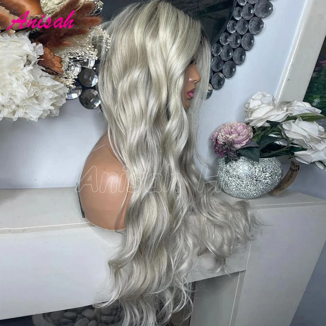 Ombre Dark Grey Lace Frontal Wigs Body Wave Brazilian Remy Human Hair Wigs For Women Glueless HD Transaprent Lace Closure Wigs