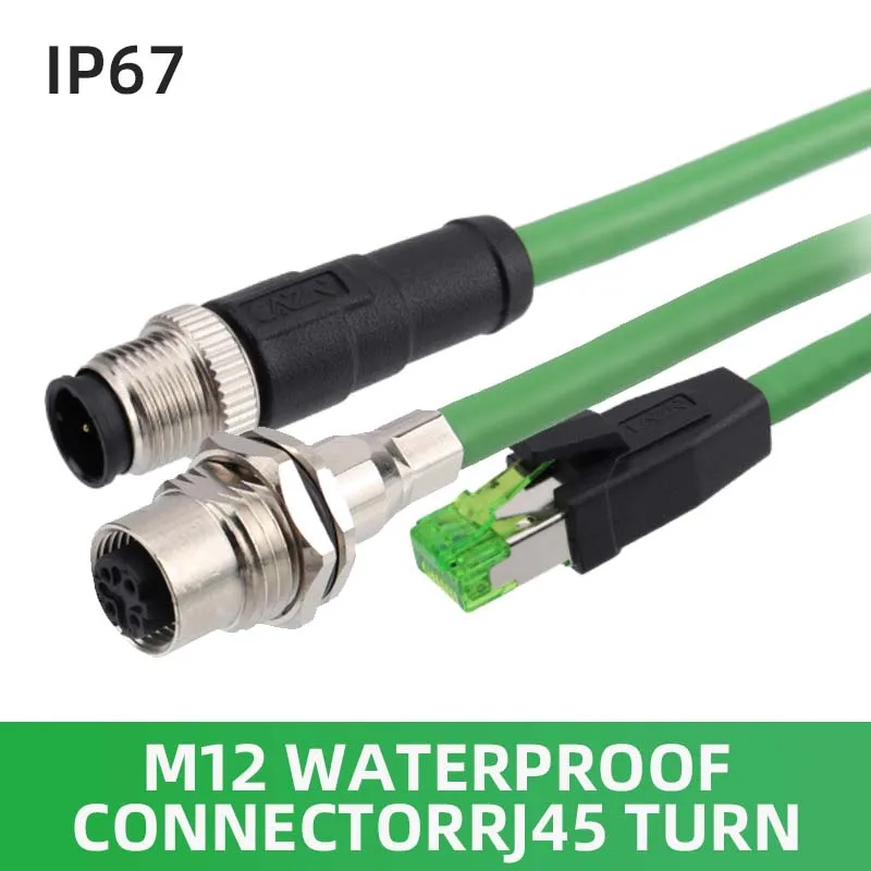 M12 4Pin D Code to RJ45 Connector Wire Profinet EtherCat Network Cable Double Shielding Sensor Wire Line for Industrial Camera