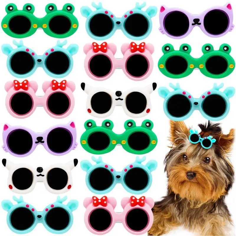 10Pcs Pet Sunglasses Hair Clip Cute Cartoon Animal Shape Mini Hair Barrett Pet Hair Accessories For Cat Dog Photo Decor Props