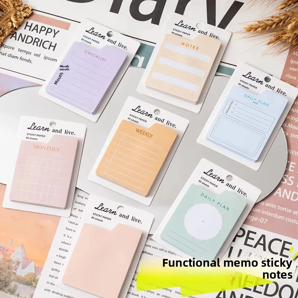 Fashion 60 Pages Memo Pad Mini Dual Daily List Note Paper Scheduler Planner Self-adhesive Yearly Office Plan Paper