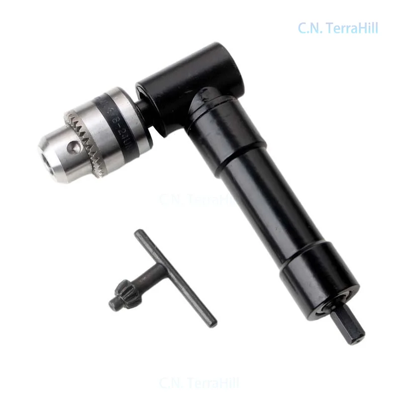 90 Degree Right Angle Drill Attachment Chuck, Black Corner Adapter for Tight Space Drilling