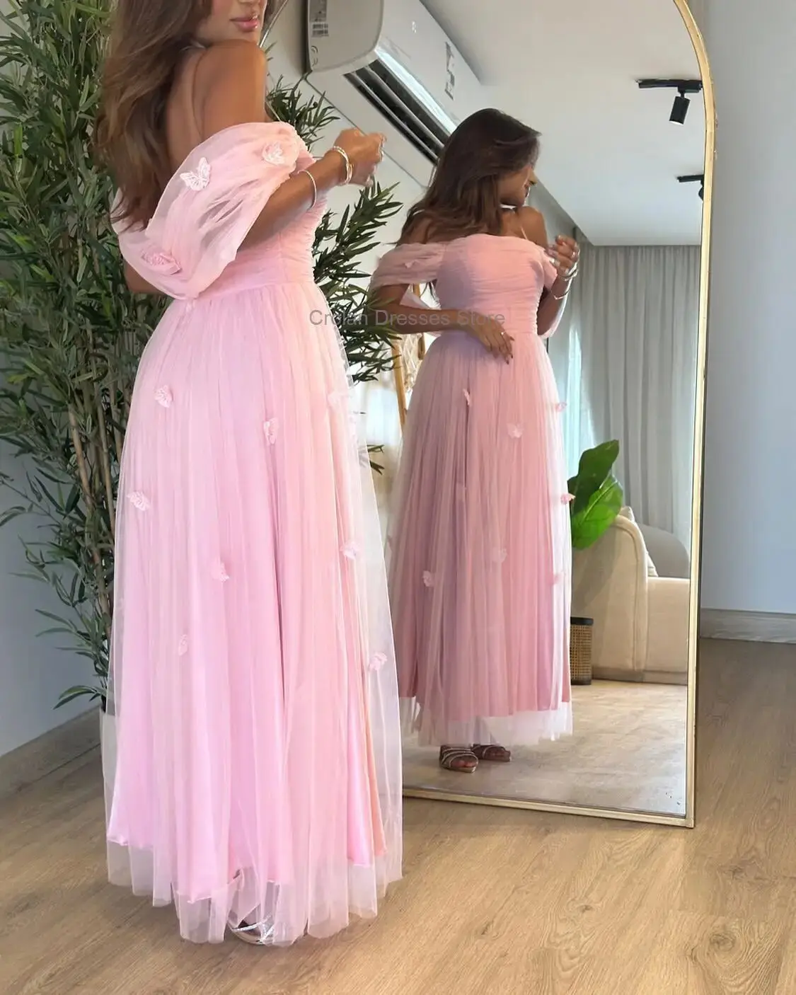 Sweetheart Off the Shoulder Prom Dress Ankle-Length Tulle With Pleat Bow Cocktail Party Dresses Family Gathering Grows Arabia