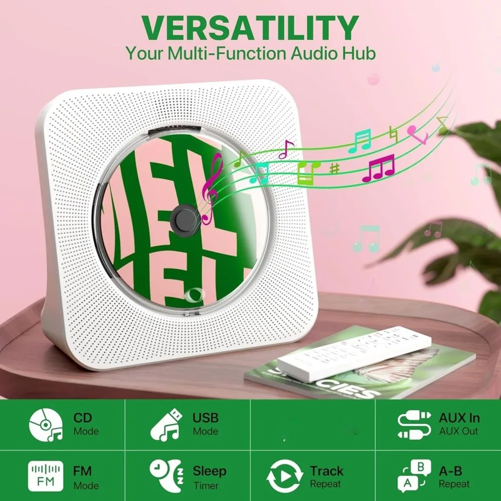 Y22A-EU Plug, Hi-Fi Speakers, Portable CD Player With Bluetooth, FM Radio& Bluetooth Transmitter& Receiver, Hi-Fi Stereo Sound