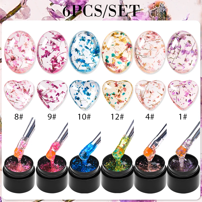 

6pcs Dried Flower Gel Nail Polish Set Natural Flower Fairy Gel Nail Art Painting Varnishes Summer Nails Varnish Manicure Kit DIY