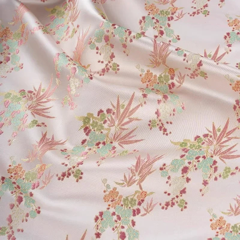 Pink Sweet Plant Flower Woven Brocade Jacquard Fabric Temperament Dress Chinese Qipao Jacket Drape Fabrics For Sewing