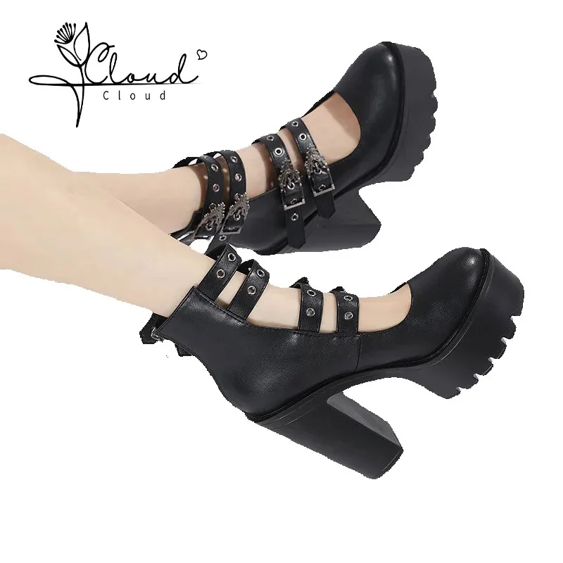 

New Alien Punk Rivet Buckle Super Thick Heel Waterproof Platform Personalized Fashion Women's Shoes Sexy High Heels Women Pumps