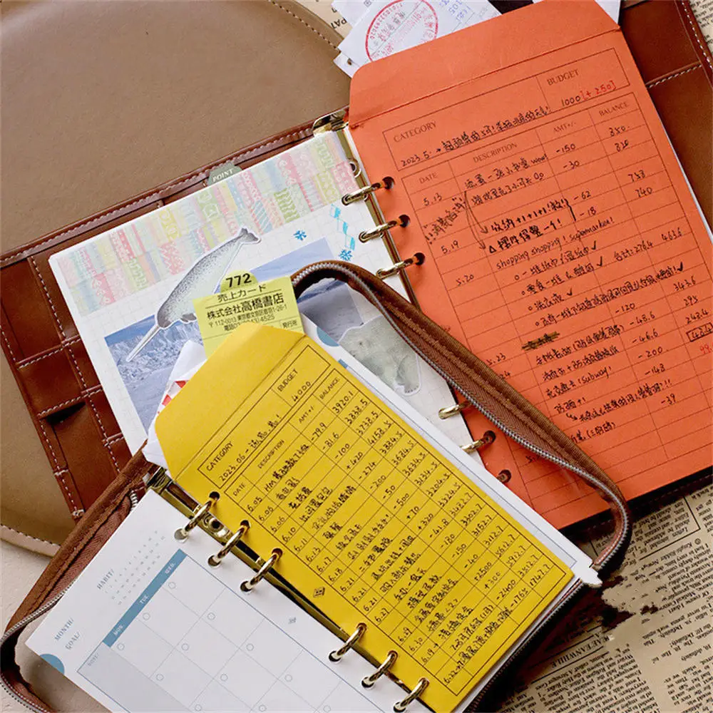 12pcs/Set Color Envelopes Money Saving Planner Accessories Budget Sheets System Vertical Layout Holepunched Bill Organizer