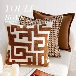 Pillow Cover in Cream Color, Retro Style, Brown French Sofa Waist Cushion Cover 45x45cm Pillowcase