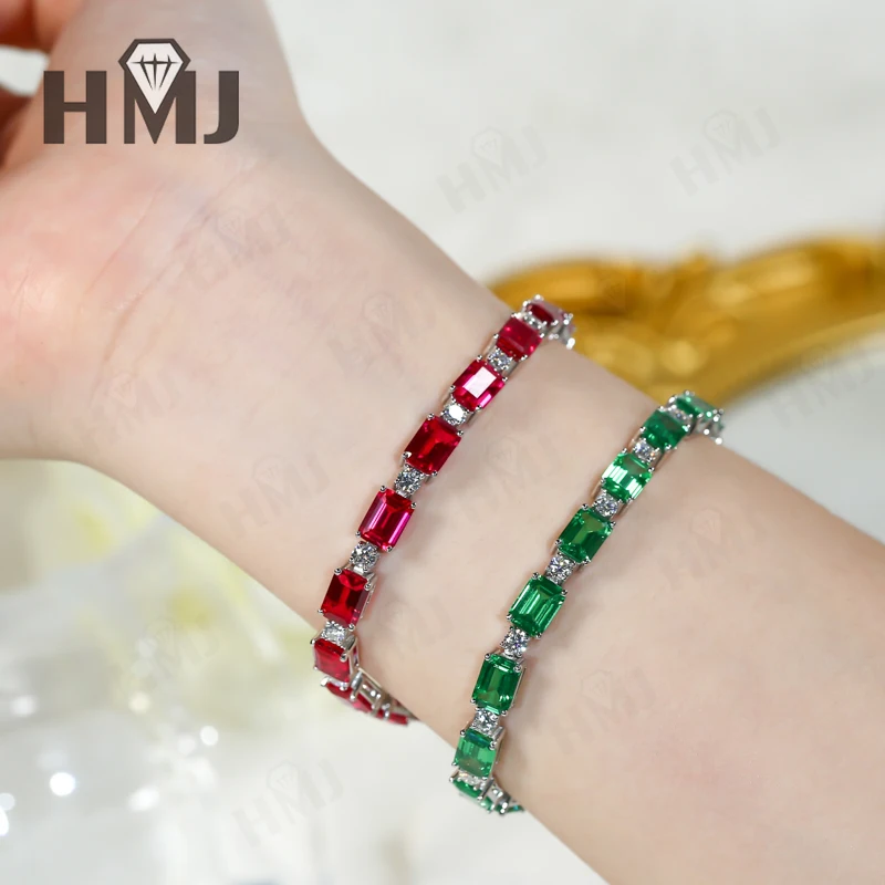 

Теннисный браслет Ruby Columbia Emerald Cut, стерлинговое серебро 925 пробы, не выцветает, гипоаллергенный, подарок на день рождения высшего качества для женщин и мужчин