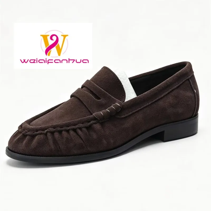 Lady Loafers 2026 Model Handcrafted Retro Pleated Single Shoes for Women, Women's Low-Heeled Leather Suede Shoes