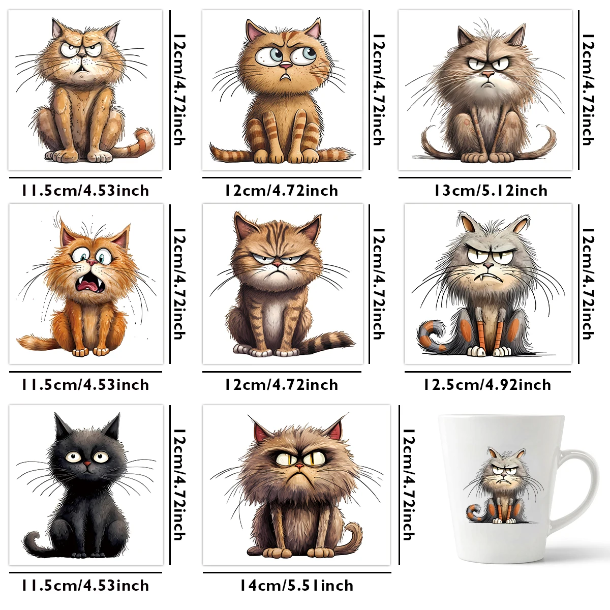 8Pcs Funny Cat UV Transfers Sticker,Waterproof Self-Adhesive Stickers For Personalized Glass Cup Design,Birthday Decoration Gift