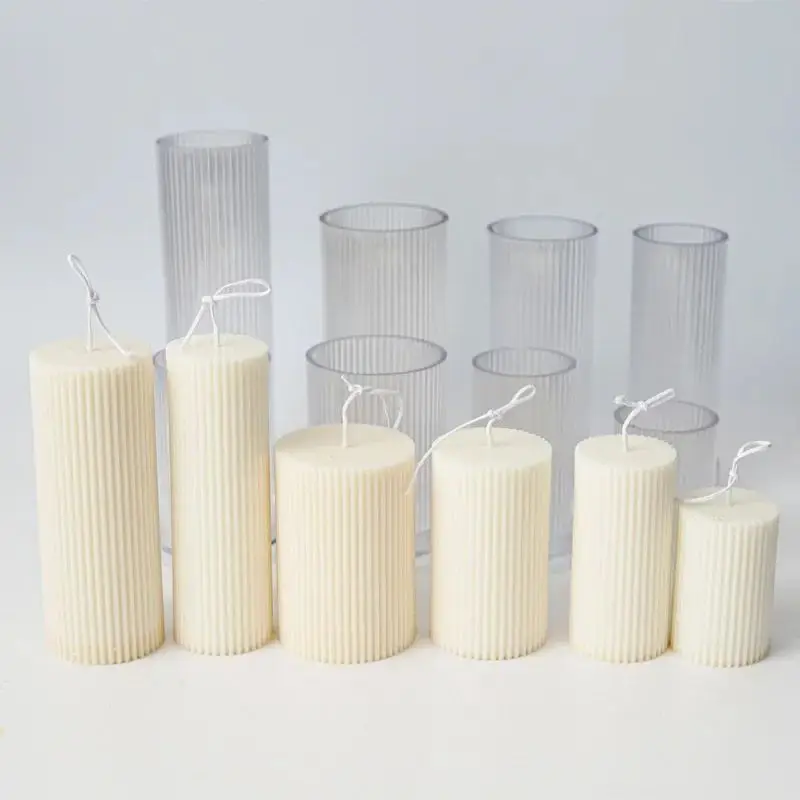 DIY Fine Striped Long Rod Cylindrical Candle Mold Large Flat Top Cylindrical Candle Plastic Mould Simple Demolding Acrylic Molds