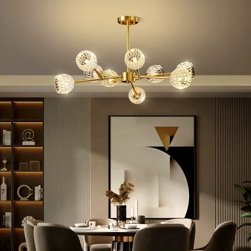Light Luxury Gold Metal Pendant Light Creative Multi Head Glass Hanging Lamp Villa Light Living Room Bedroom Hotel Decoration