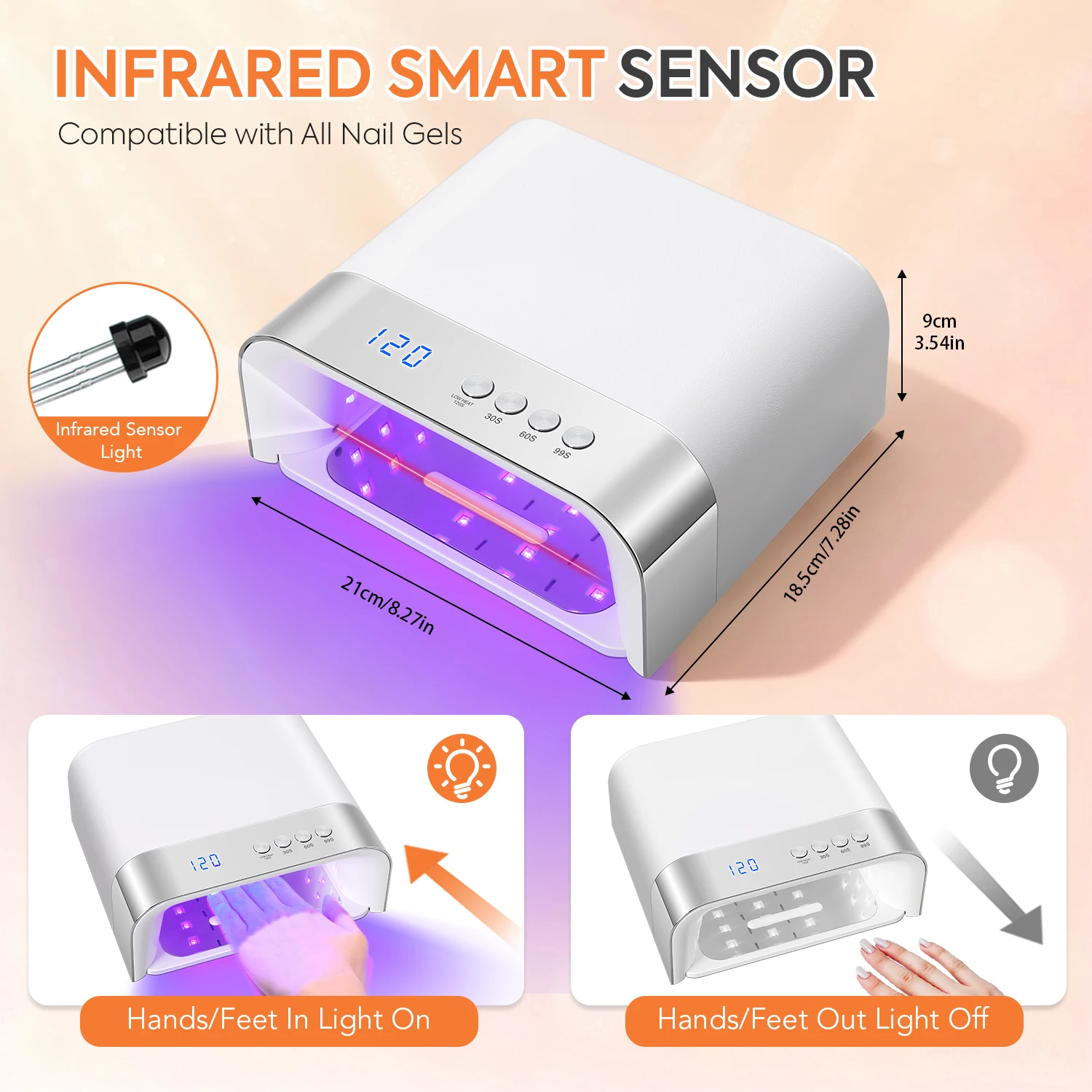 전문가용 UV LED 네일 램프, 4가지 타이머 설정, 36개 LED 비즈, 미러 반사 베이스 및 스마트 적외선 센서 - 빠른 건조