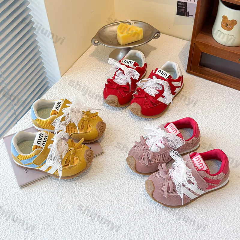 Girls' Shoes Summer New Concise Comfort Breathable Mesh Children's Sneakers Non Slip Soft Sole Bow-knot Kids Casual Sport Shoes