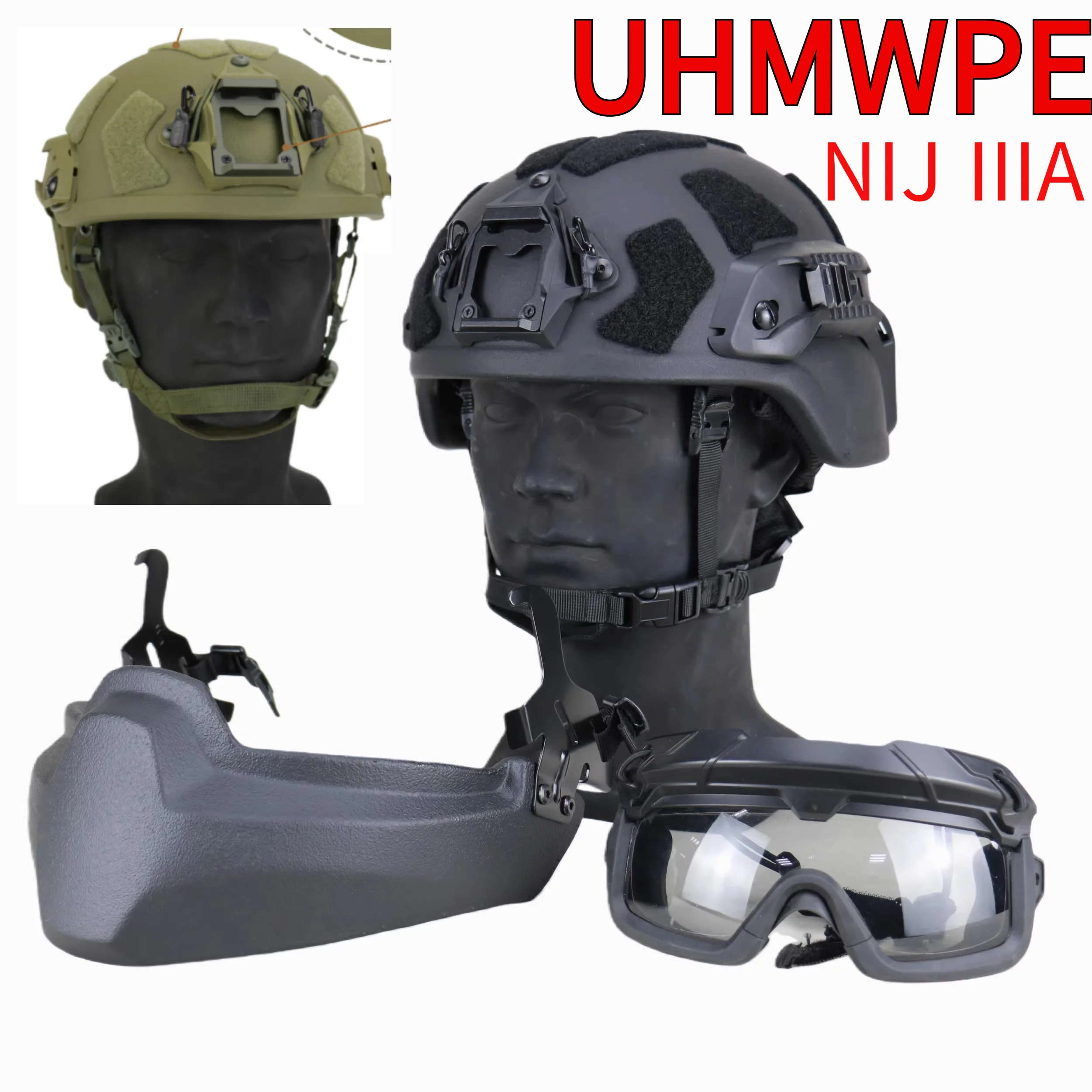NIJ IIIA UHMWPE легкий полнозащитный шлем MICH/FAST пуленепробиваемый шлем + съемная пуленепробиваемая полумаска + очки
