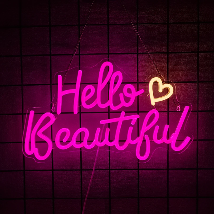Beauty Makeup Girl - Letreros de Neón 'Hello Beautiful' para