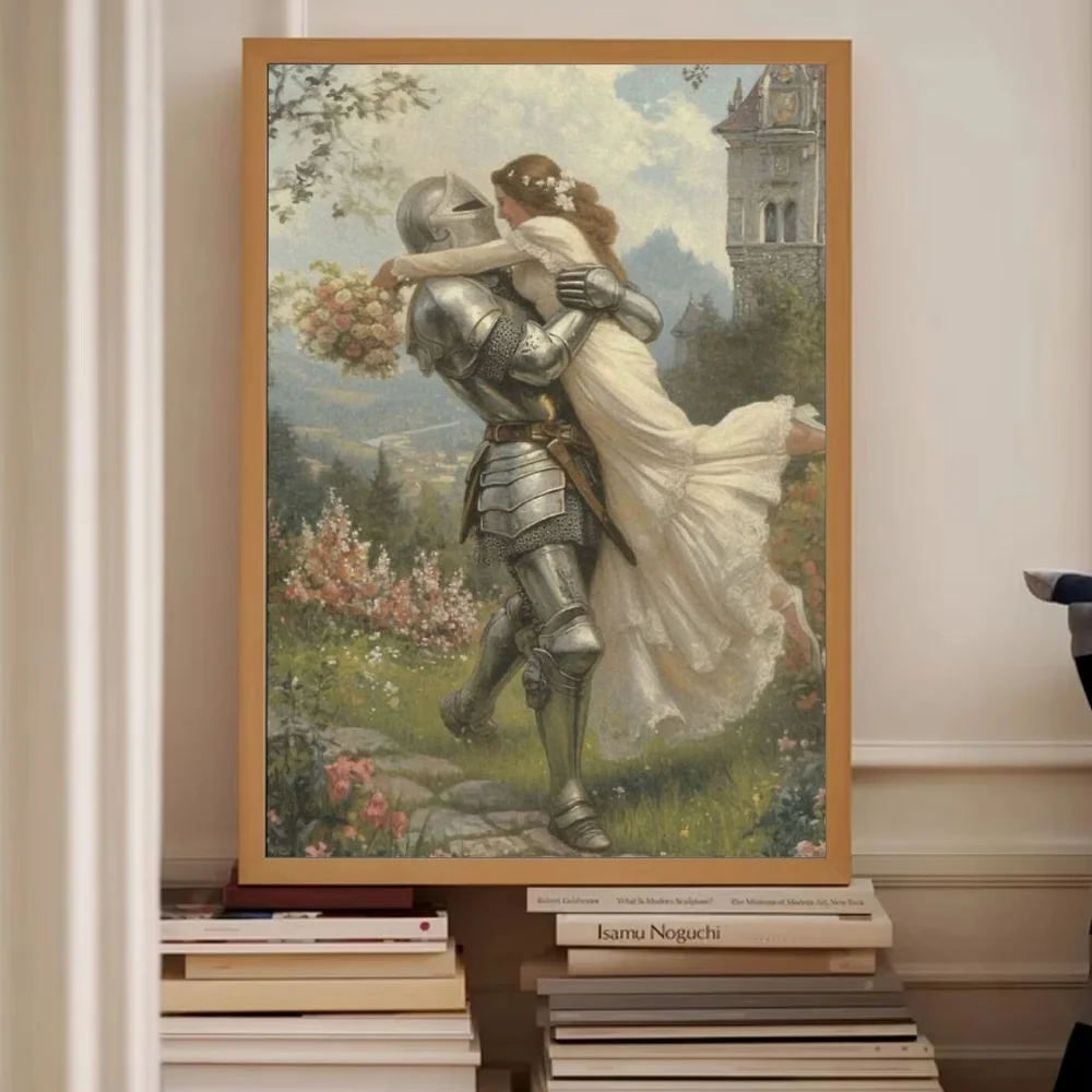 رومانسية القرون الوسطى فارس زوجين قماش جدار الفن القرون الوسطى الخيال صورة ديكور المنزل هدية