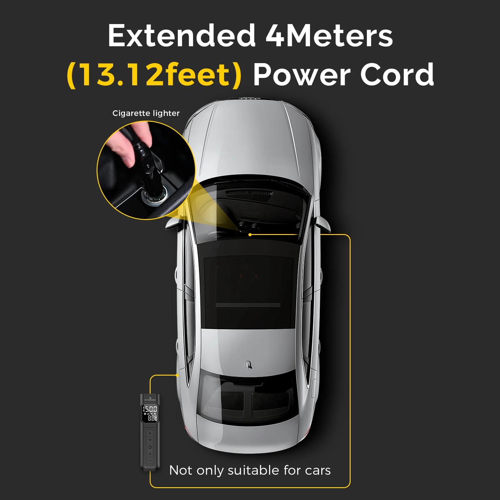 HYVOHEX C1 Tragbarer kabelgebundener Luftkompressor, 100 % Arbeitszyklus, schnelles Aufpumpen, Reifenfüllpumpe für Auto, Motorrad, Fahrrad