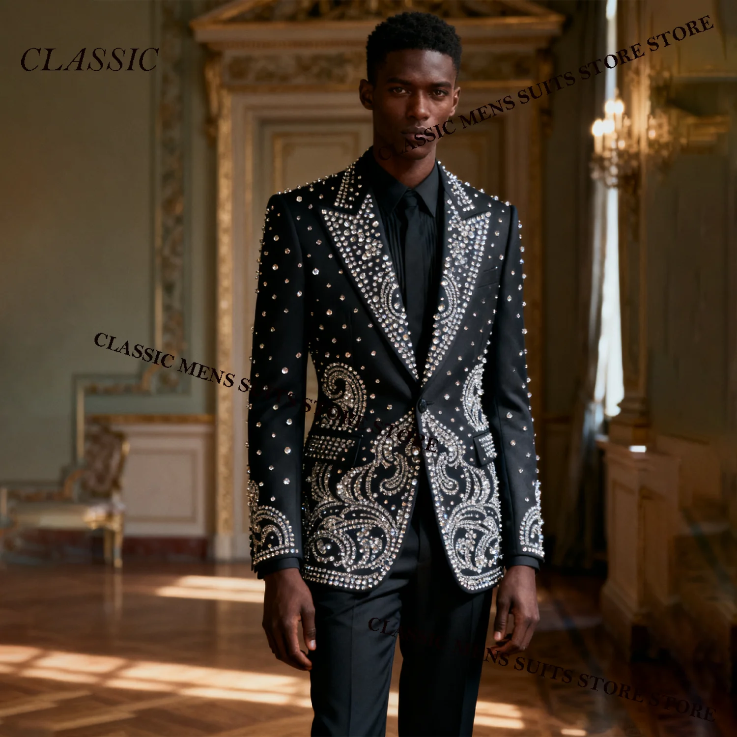 

Мужские африканские костюмы по индивидуальному заказу со стразами и кристаллами, свадебные смокинги, облегающие формальные комплекты Ropa hombre, комплекты из 2 предметов, мужские пиджаки для жениха