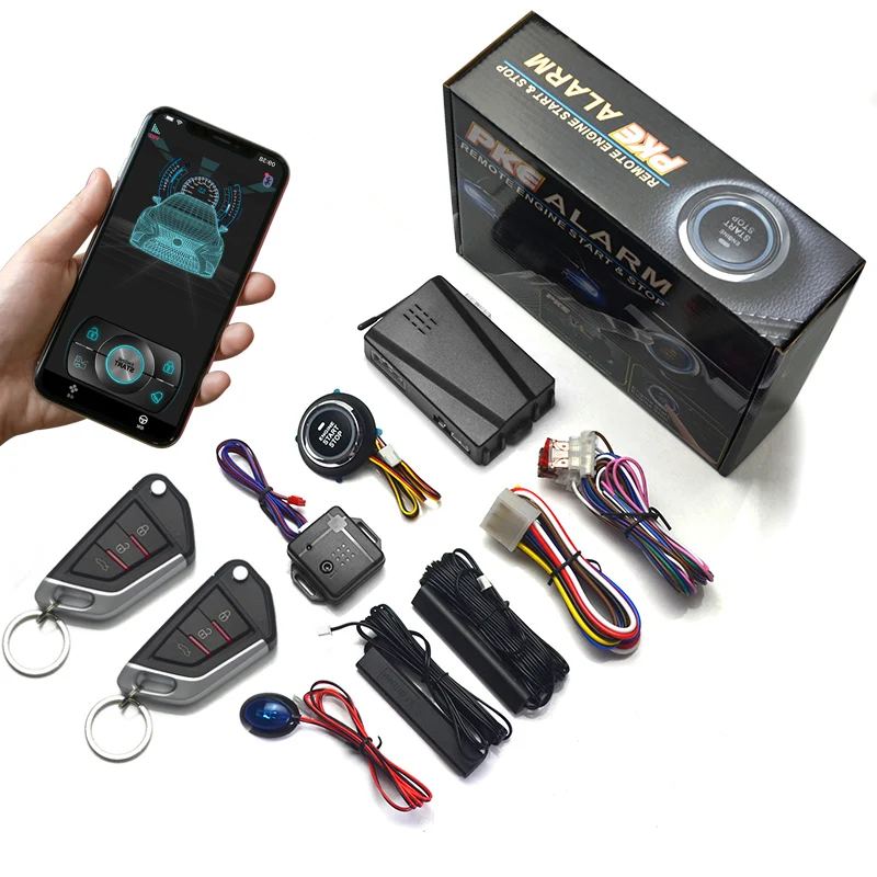 

Universal Car Alarm Keyless Entry System Phone APP Remote Start Kit Push Button Start Stop System Vibration Sensor for SUV