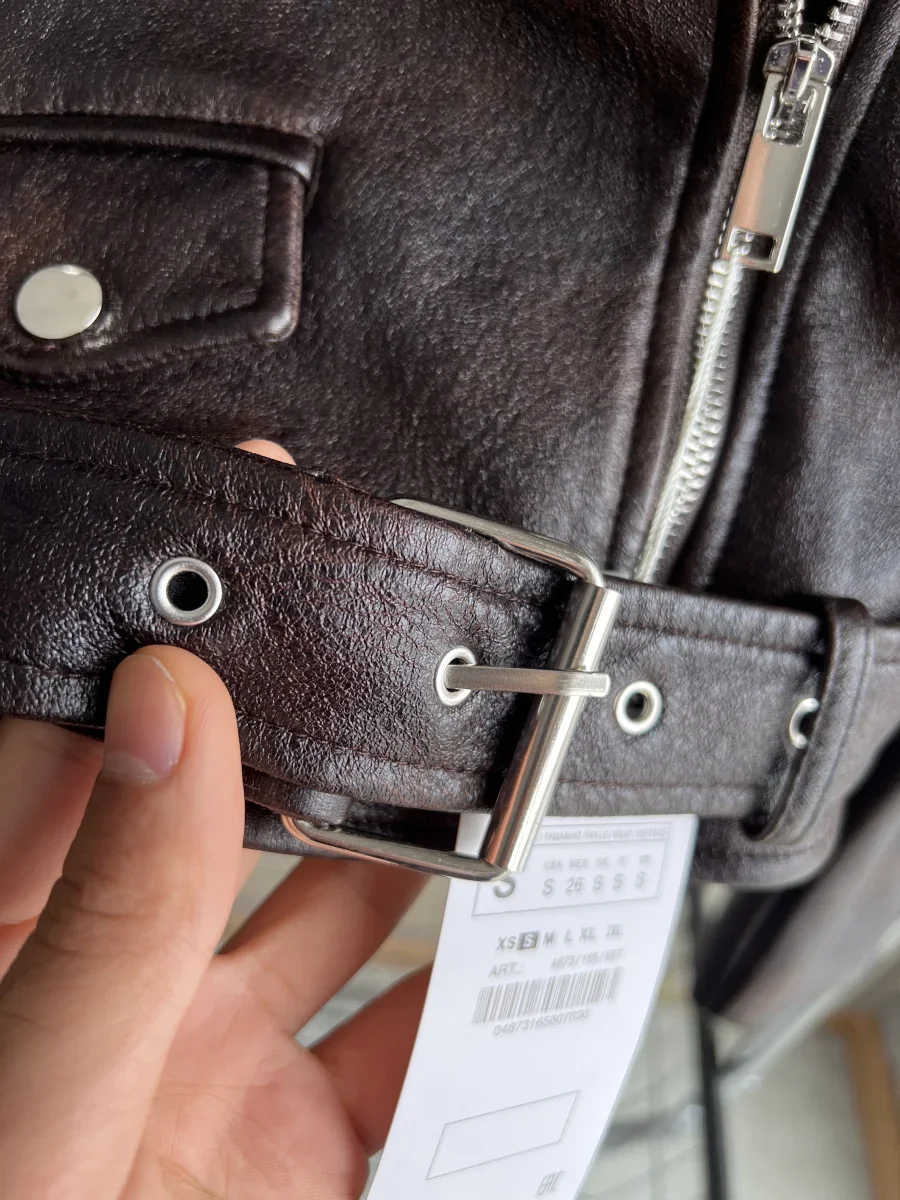 Pop Autunno/Inverno nuovi arrivi giacca da motociclista in ecopelle da donna manica lunga cappotto corto senza colletto