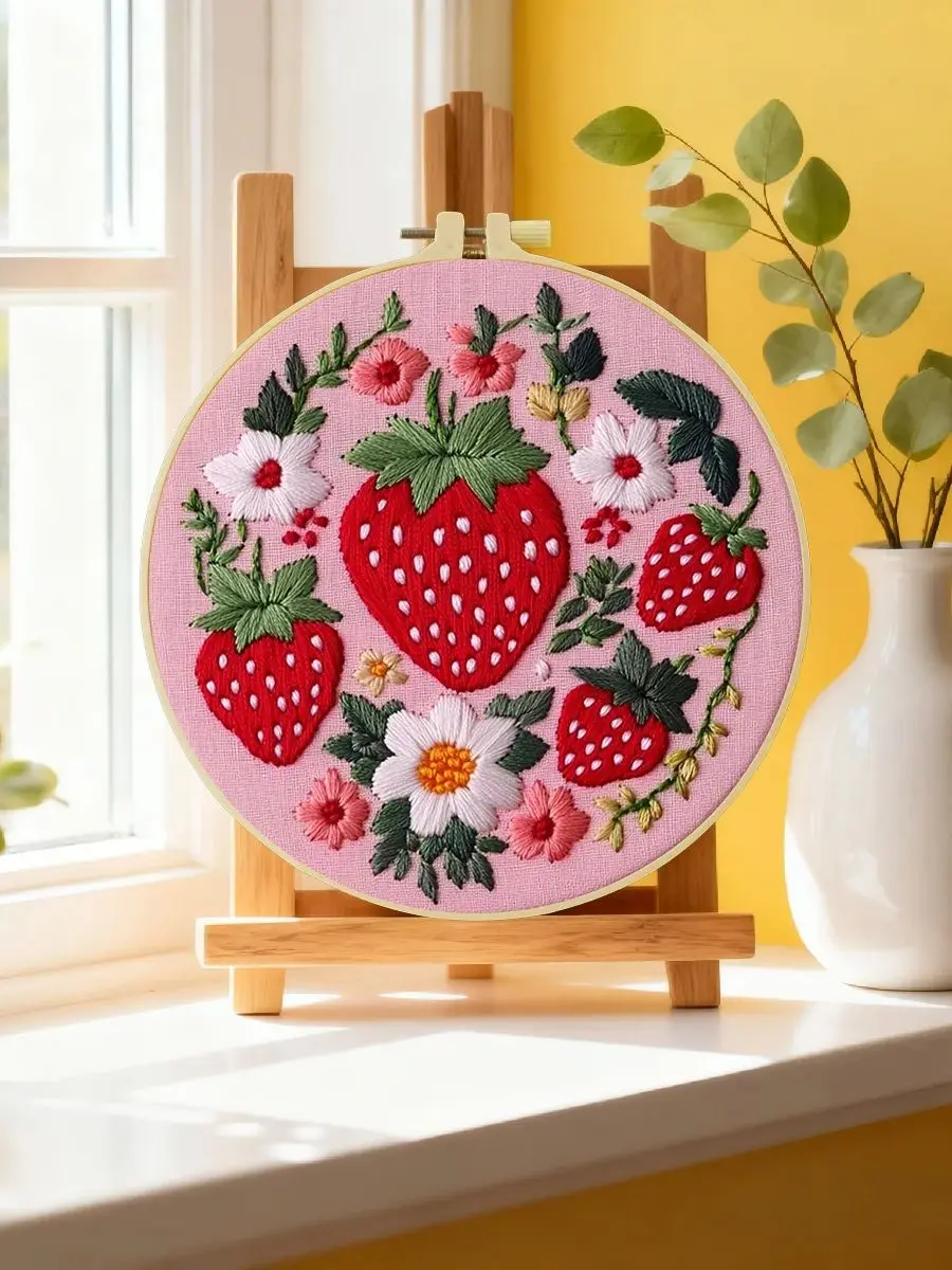 1 Stück 20X20CM/15X15CM 7,87/6,3 Zoll Erdbeer-Stickerei-Starter-Kit DIY-Kit DIY-Stickerei-Set Handarbeiten Heimdekoration Nadelkunst – Detail 6