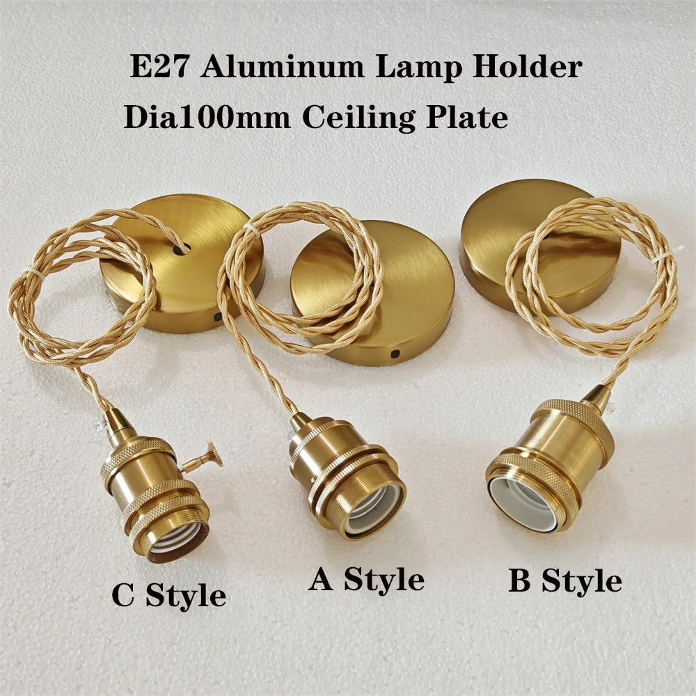DIY Brass Gold E27 Hanging Lamp Holders with Cable Ceiling Lamp Holder Socket Nordic Half Teeth Lampshade Base for Pendant Lamp