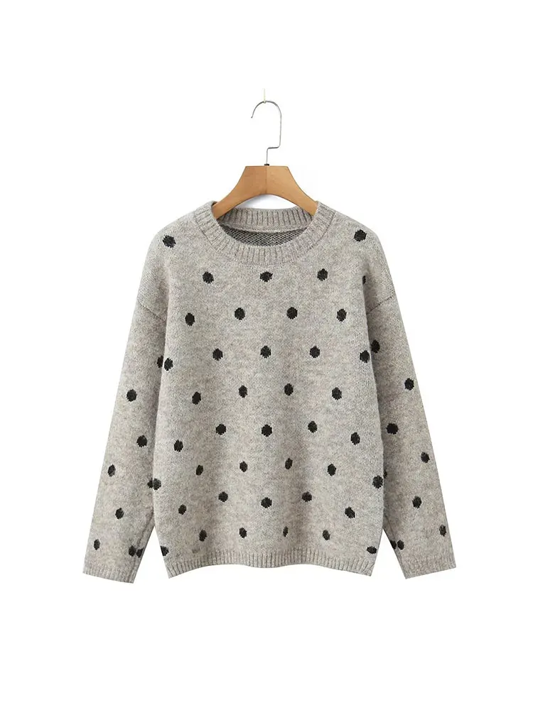 Nlzgmsj 2025 Autumn Women's Dot Print Pullover Sweater New Long Sleeve Loose Sweater Jackets Lady High Street Sweater Y2k