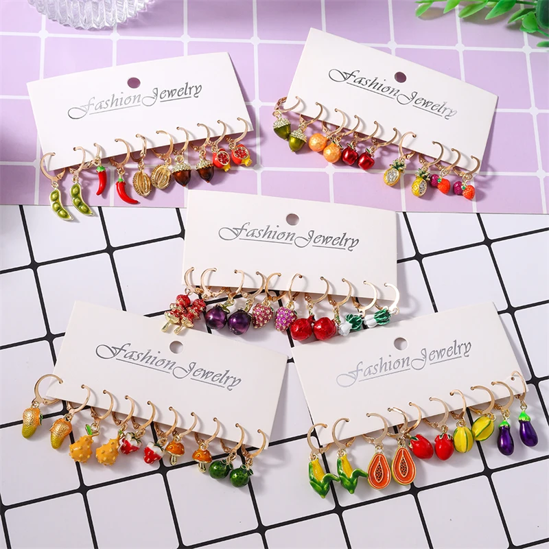 Modische Frucht-Ohrringe für Damen, Erdbeere, Apfel, Mais, Chili, Hängeohrringe, Mädchen, Party, Festival, Schmuck, Geschenke – Detail 3