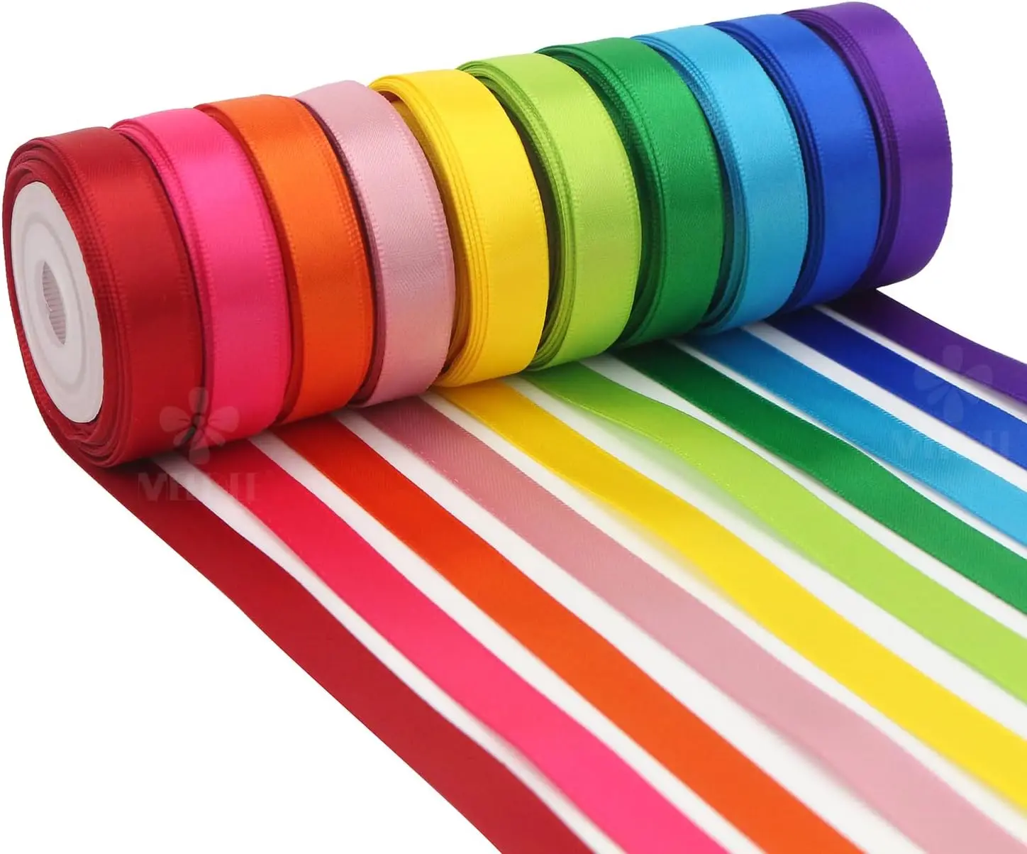 

10 Rolls Rainbow Satin Ribbon Set - 3/8" x 5 Yards Each, Double Face, for Gift Wrapping & Crafts