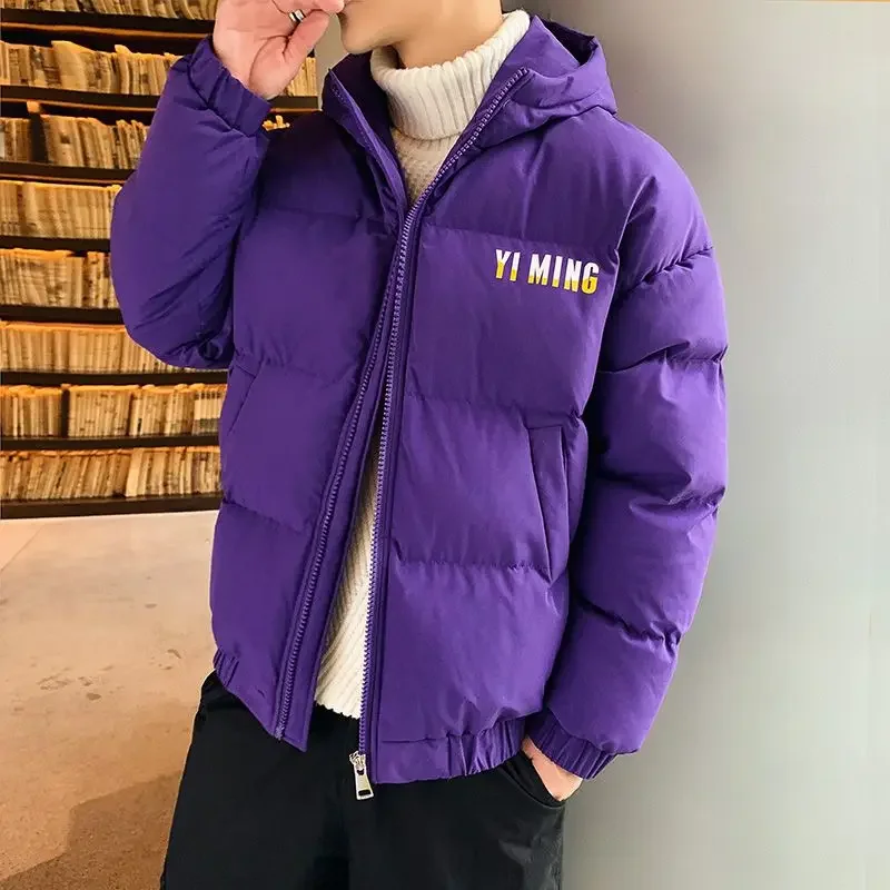 

Мужская красивая однотонная верхняя одежда с коротким капюшоном, зимняя модная мужская свободная хлопковая куртка, утепленное термоповседневное пальто в корейском стиле