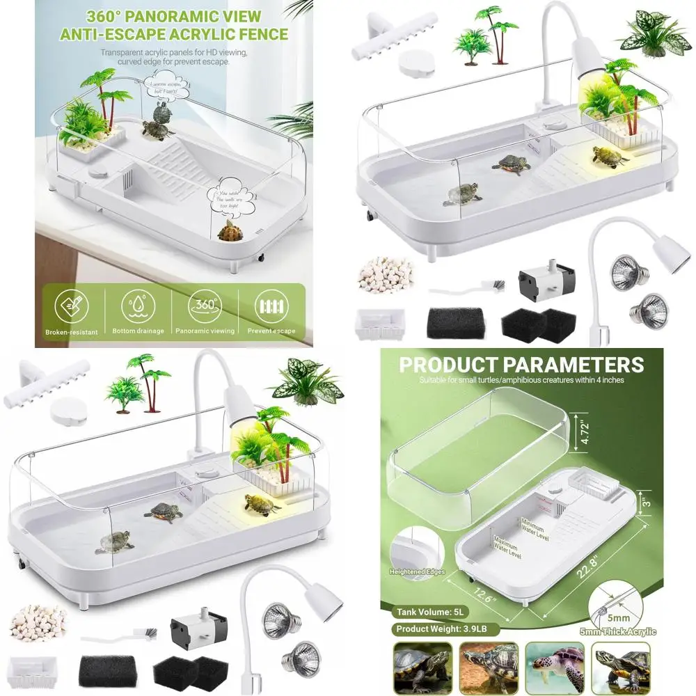 

Complete Acrylic Turtle Habitat Kit with Elevated Edges, Drainage System, and Multi-Level Features
