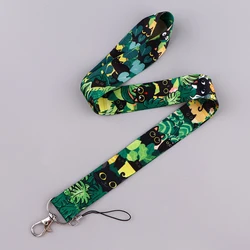 Green Plants And Little Black Cats Neck Strap Lanyard Credit Card Holders Keycord Key Holder DIY Hanging Rope Phone Accessories
