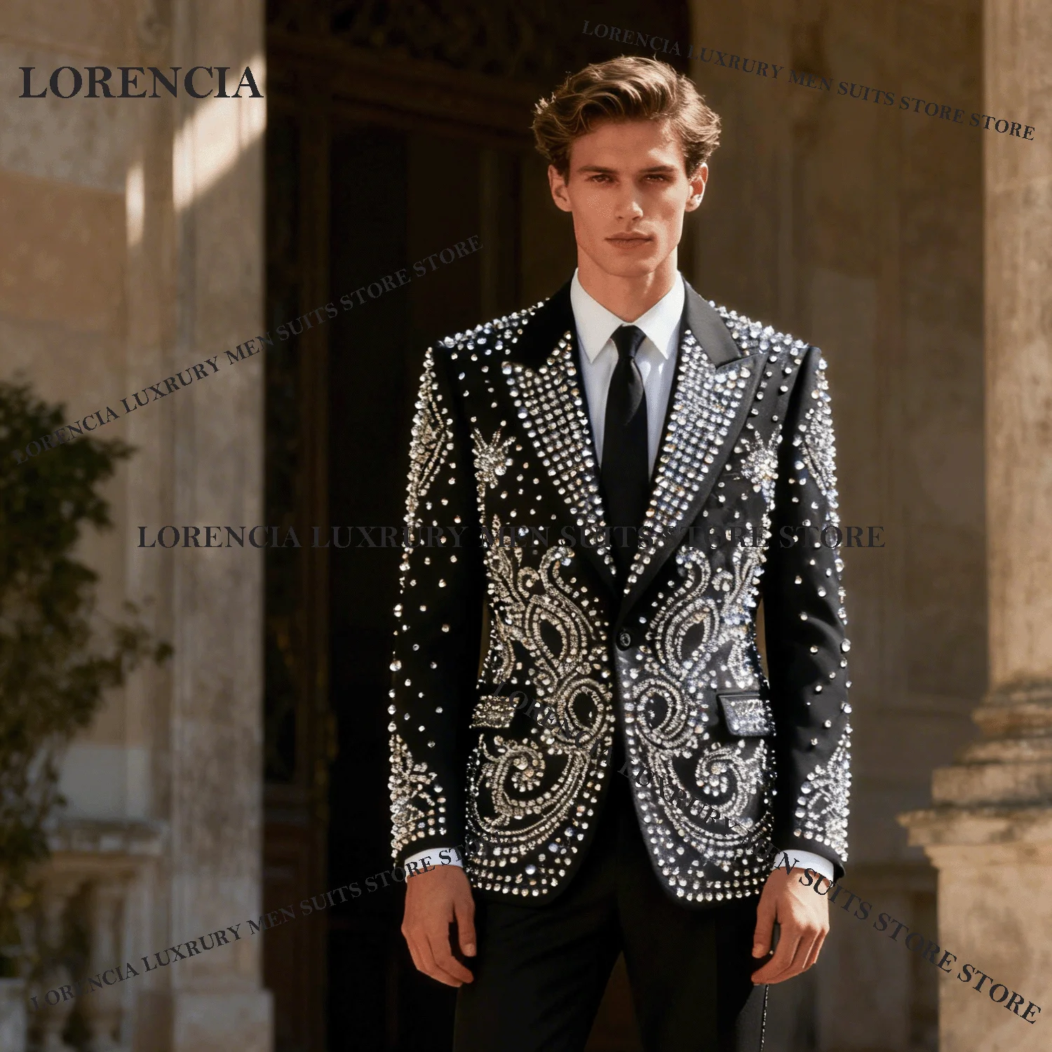 

Customized Handsome Diamond Design Elegant Men Suits Fashion Wedding Tuxedos Slim Ropa hombre 3 Pieces Sets Groom Male Blazers