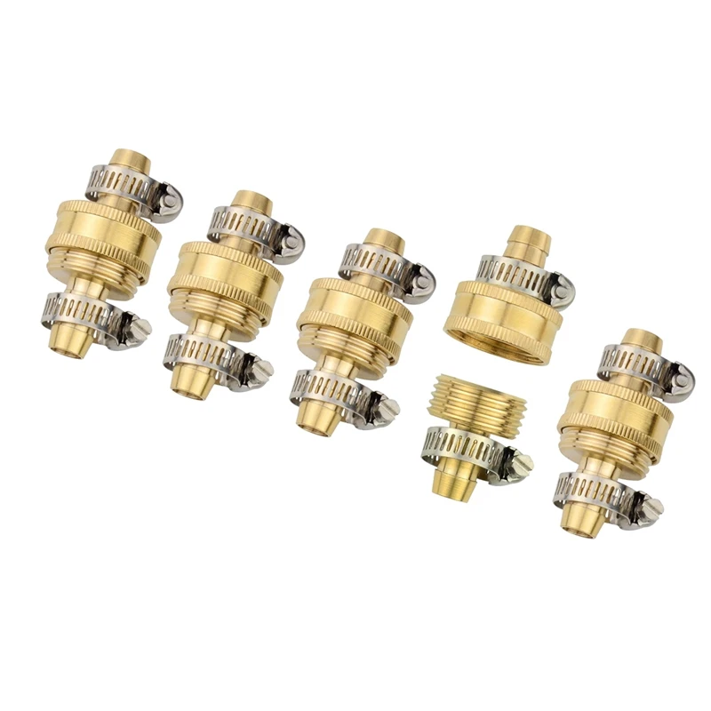 

Gardening 5 Sets Brass 1/2 Inch Garden Hose Mender Repair Male Female Connector With Stainless Clamps