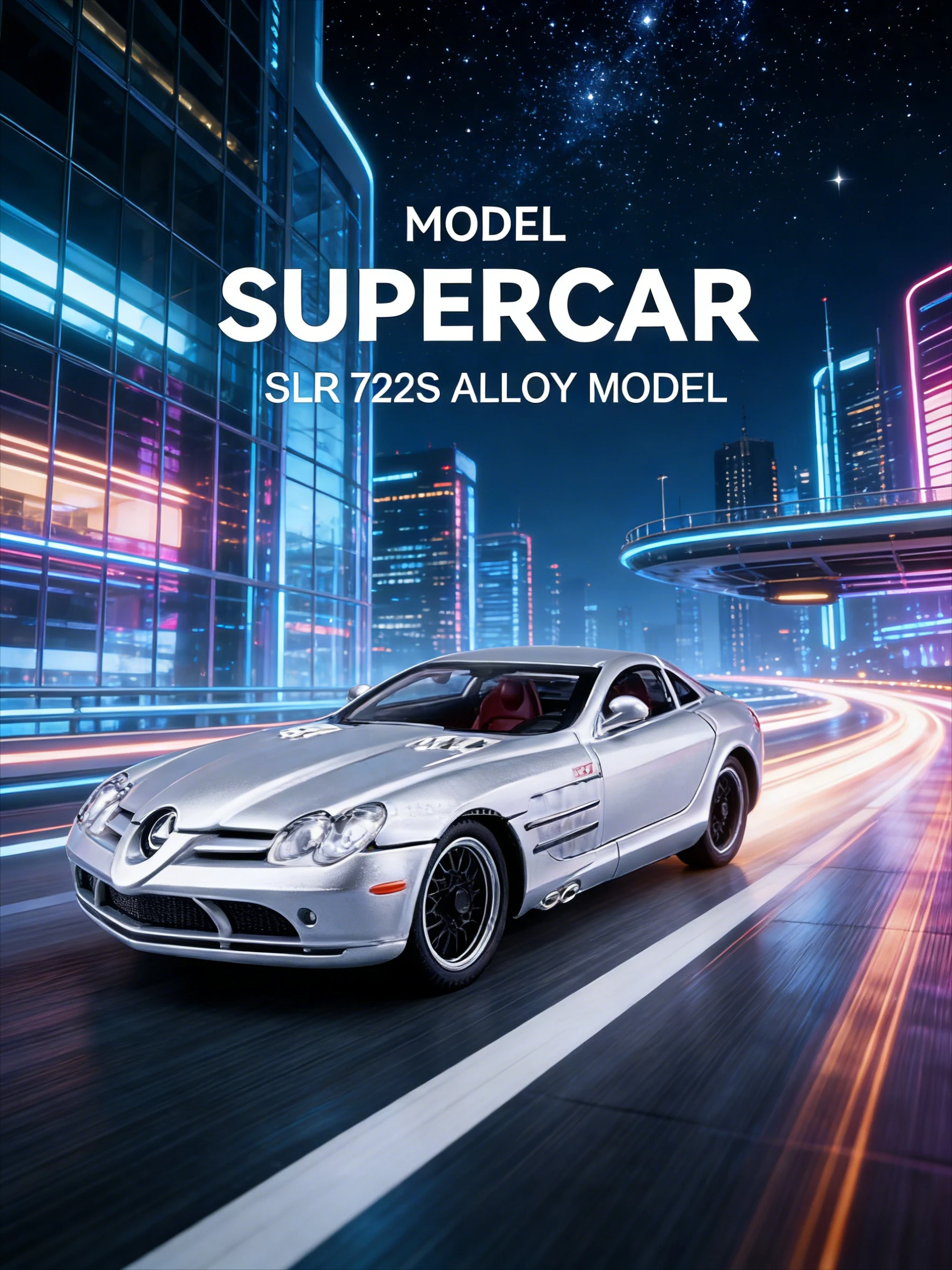 ⚡   Modelo de carro em liga 1:24 |   Direção da roda + luz musical + barbatana traseira ajustável – brinquedo retrátil para meninos!