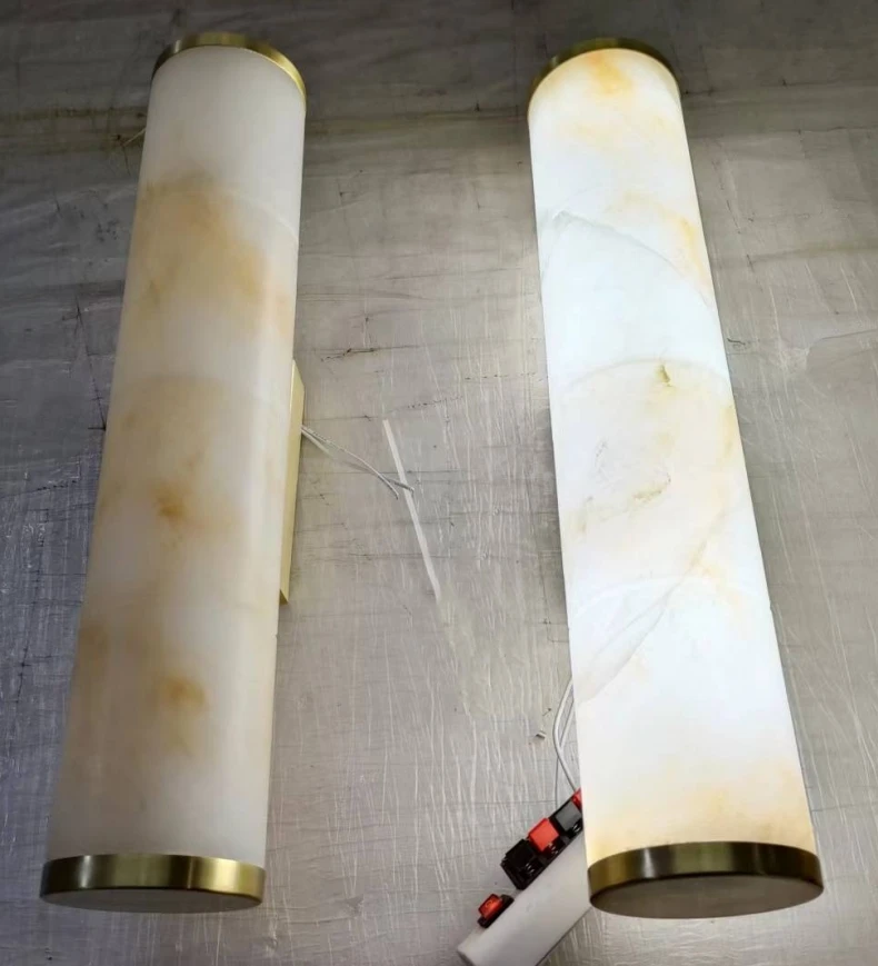 Cylindrical Natural Marble LED Wall Lights Copper
