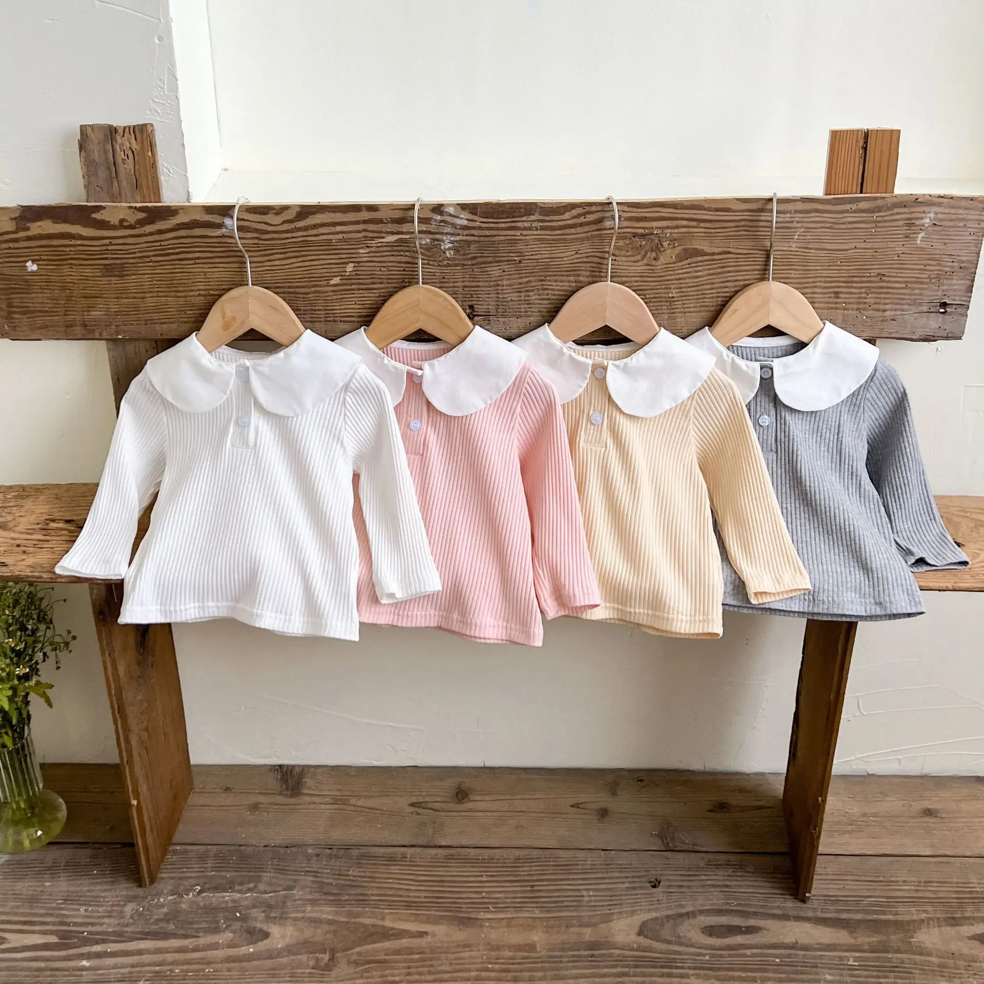 Autumn Newborn Infant Baby Boy Girls Lapel T-Shirt Elastic Force Doll Collar Long Sleeve Undershirt Fashion Baby Clothing