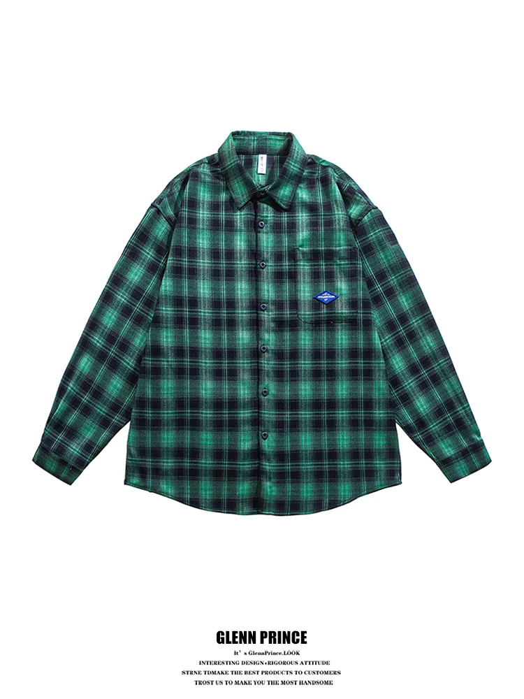 

een Plaid Long Sve Men's irt GPstudio y Sle Casual Loose Fit Polyester Cotton Blend Spring Autumn Wear