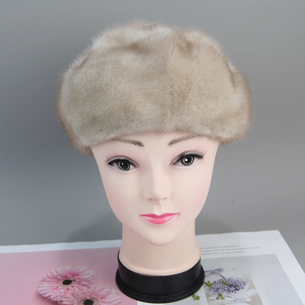 2024 Brand Luxury Women Real Natural Mink Fur Hat Beanies Real Fur Berets Fashion Winter Warm Women Knit Caps Mink Hats Berets