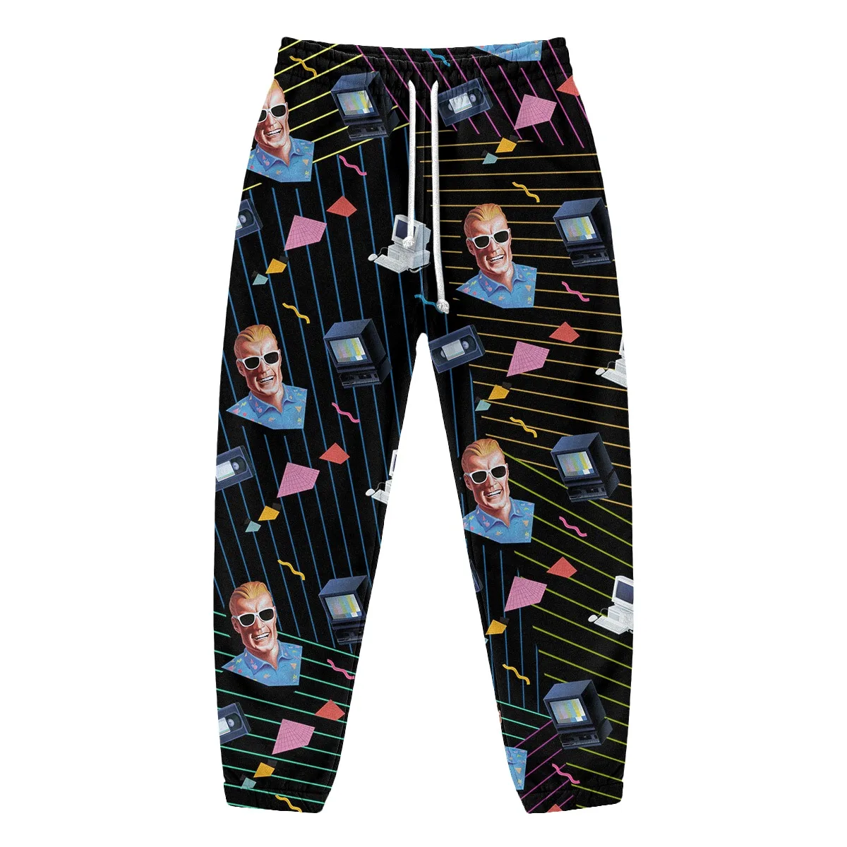 Brand-new Unisex Joggers Featuring A Retro '80s Memphis-style Design, Blending Nostalgia with A Trendy Drawstring Fit.