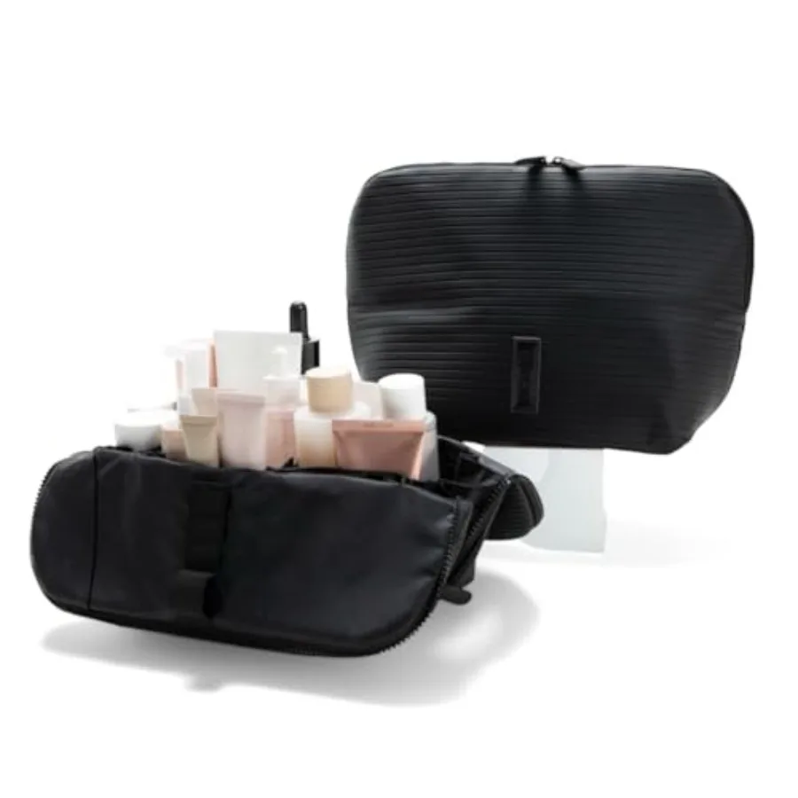 

Vertical Waterproof Makeup and Toiletry Bag 23-Pocket Organizer with Upright Fold-Down Design for Skincare Toiletries and Essen