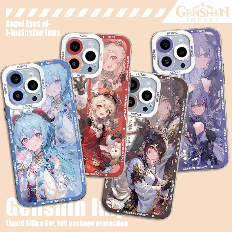 Genshin Impact Ganyu Klee Hutao Phone Case For iPhone 15 14 13 12 11 Mini Pro Max X XR XSMax 6S 6 7 8 Plus SE Transparent Cover