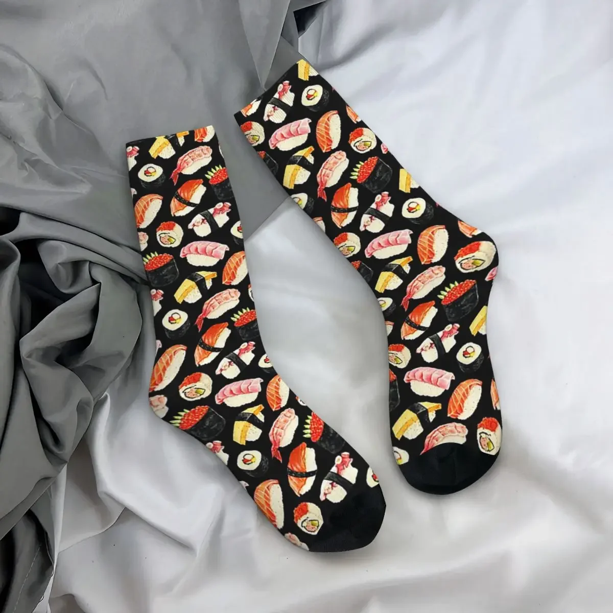 Sushi Pattern - Black Socks Harajuku High Quality Stockings All Season Long Socks Accessories for Man's Woman's Christmas Gifts