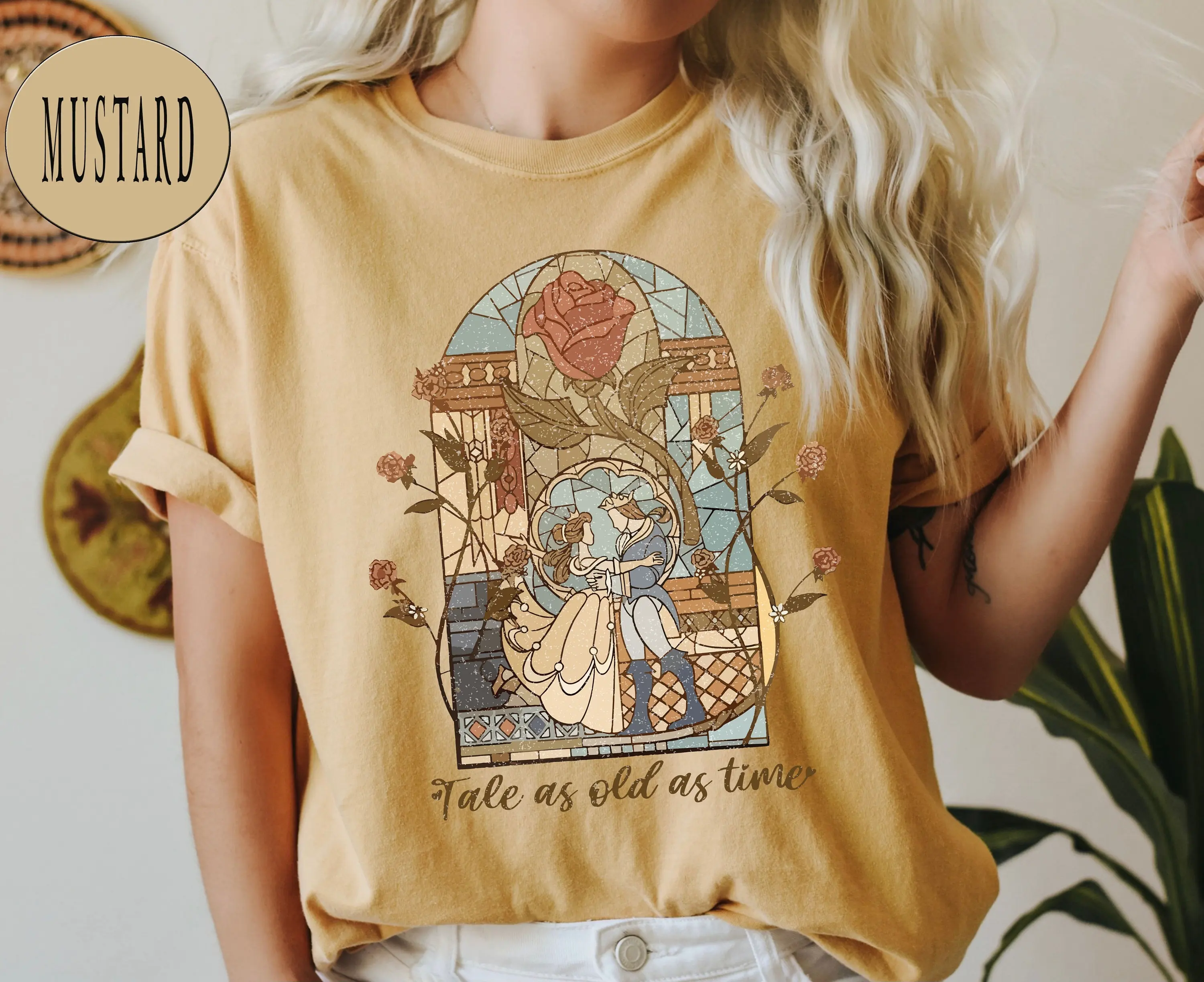 Tale As Old As Time Slogan Women T-shirt Warm Prince Princess Rose Ecclesia Vintage Print Female Shirt Retro Casual Girl Tops